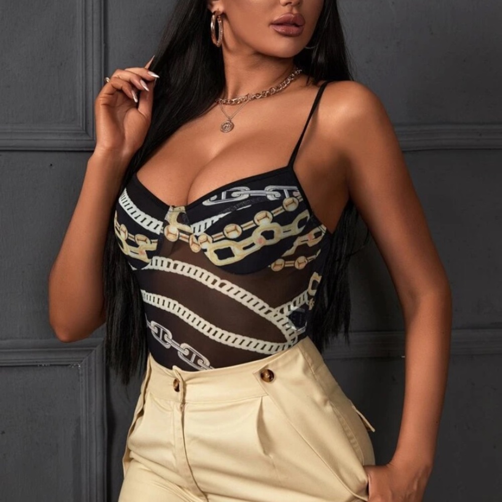 NWOT 🔥Backless Chain Print Mesh Cami Bodysuit🔥